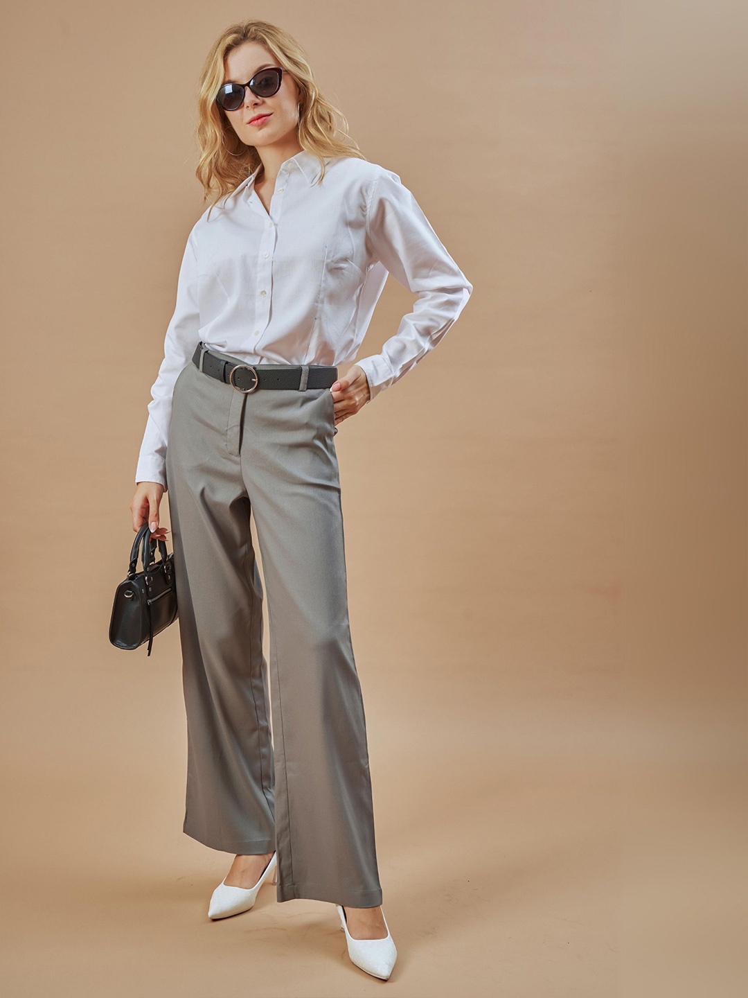 

Gazillion Women Original Spread Collar Solid Cotton Semiformal Shirt, White
