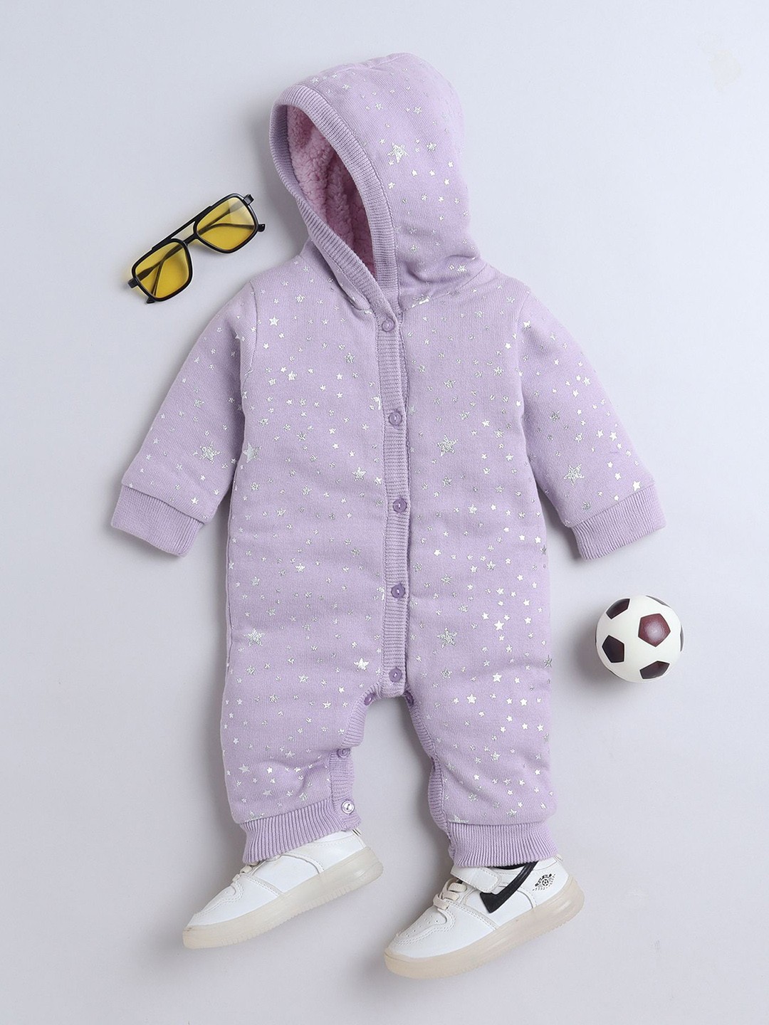 

Yellow Apple Kids Hood Neck Rompers, Lavender