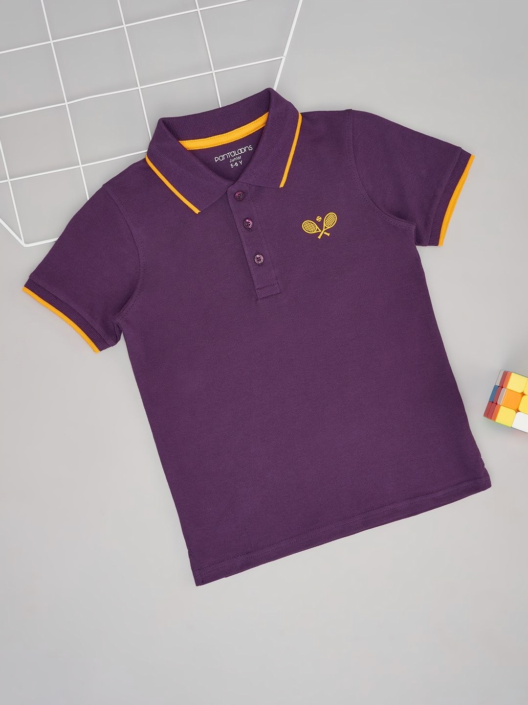 

Pantaloons Junior Boys Solid Polo Collar Cotton T-shirt, Purple