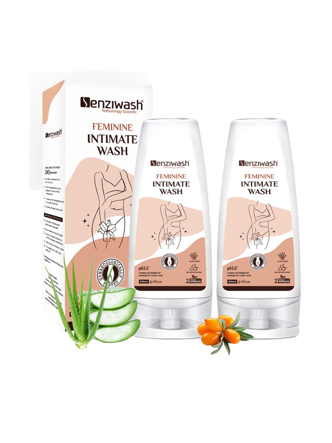 

Senziwash Set Of 2 Natural Feminine Intimate Wash With Aloevera - 100 ml Each, Transparent