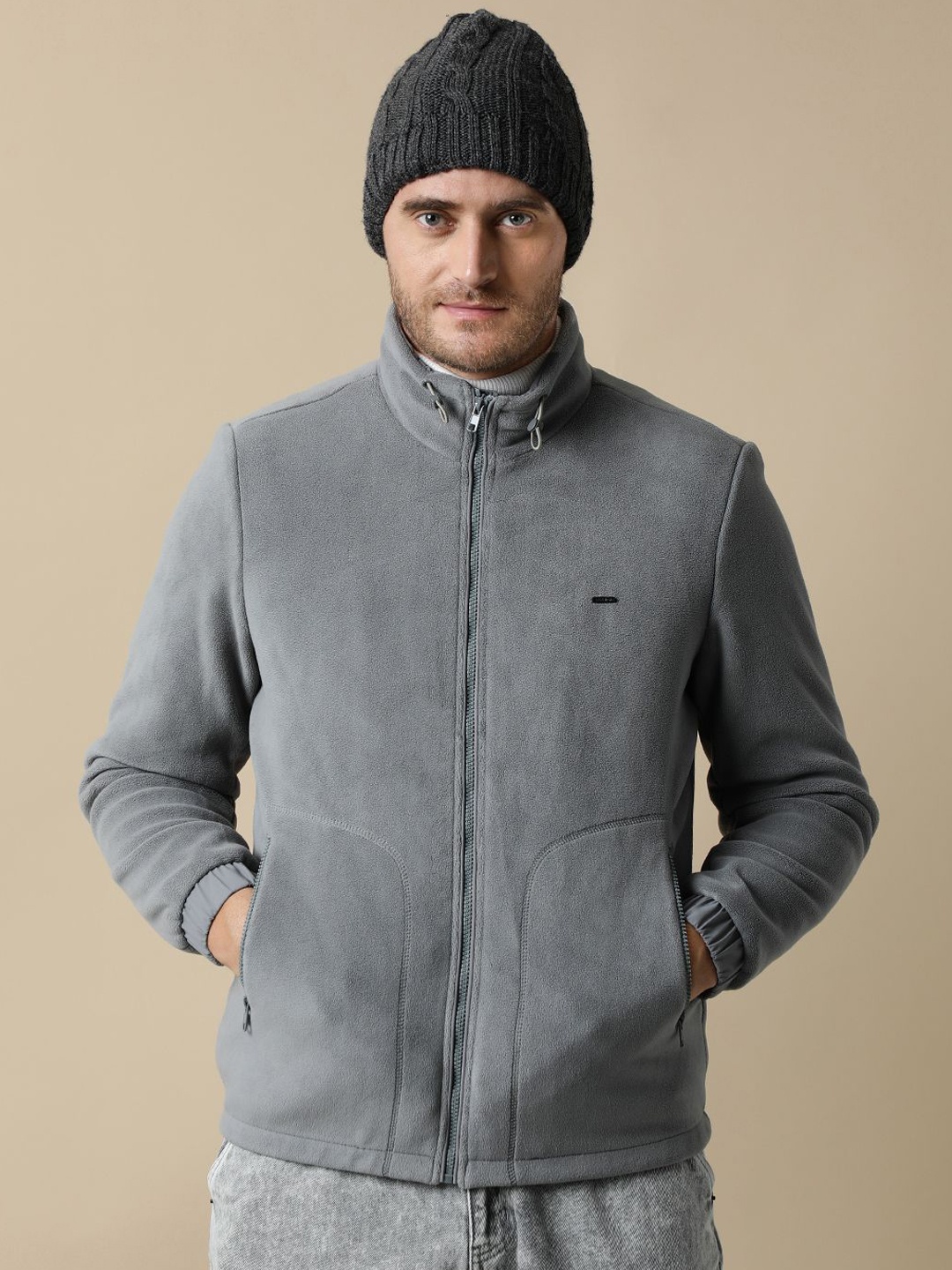 

Fort Collins Men Mock Collar Solid Fleece Casual Sporty Jacket, Grey
