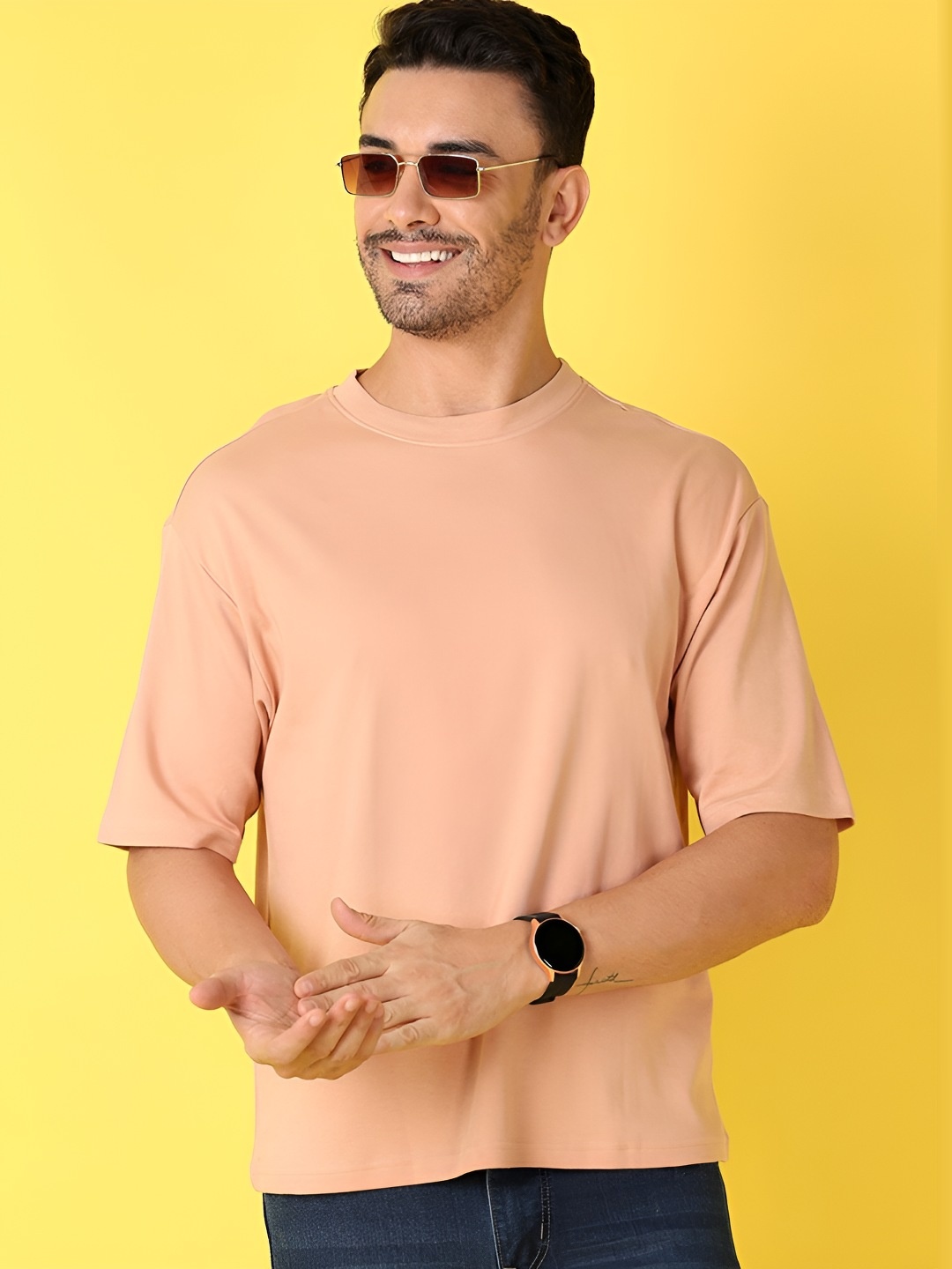 

V-Mart Men Solid Round Neck Cotton T-shirt, Peach