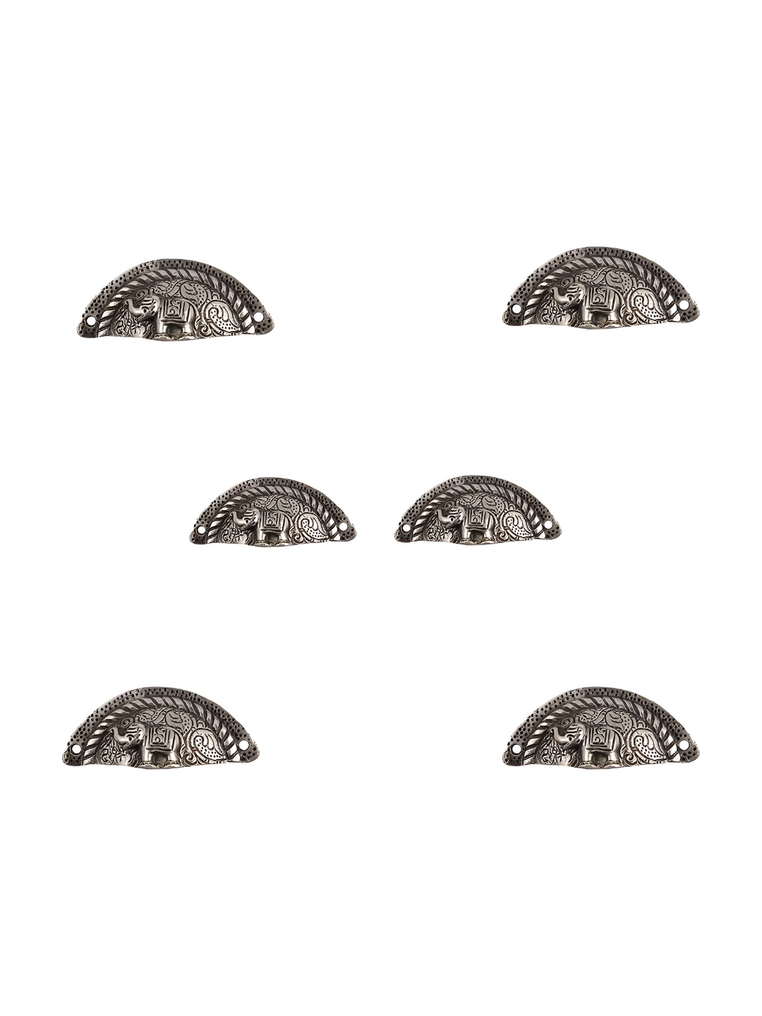 

Indianshelf 6-Pcs Black Textured Aluminium Elephant D Knobs, Silver