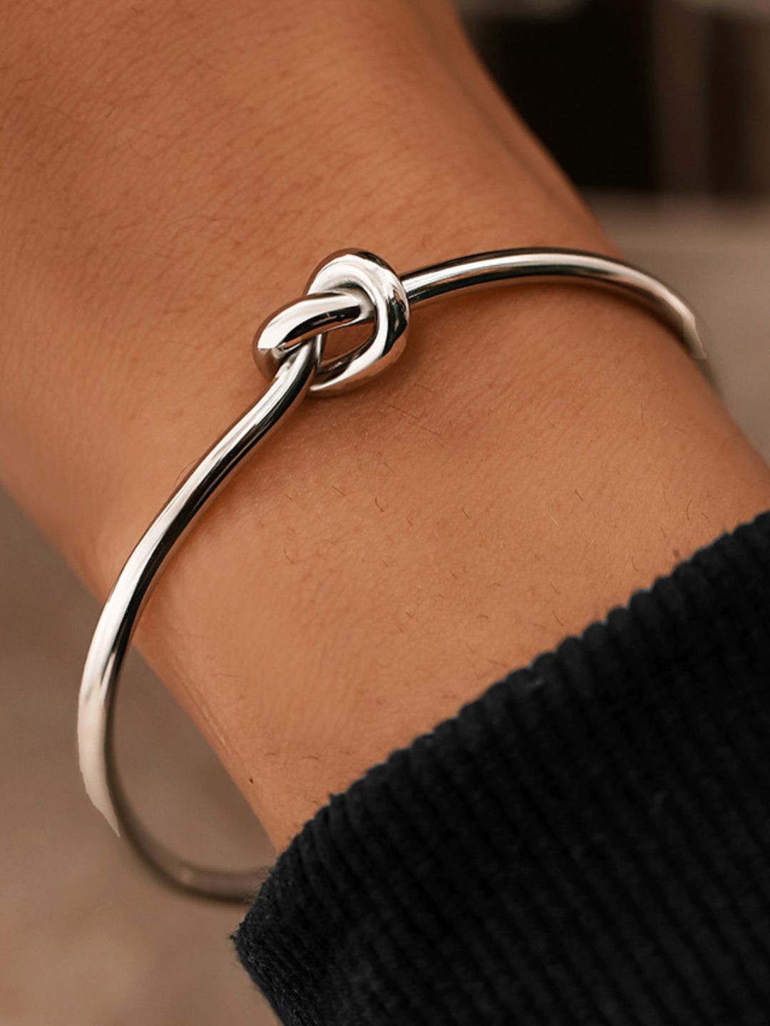 

AQUASTREET Rhodium Plated Antitarnish Waterproof Knot Cuff Bracelet, Silver