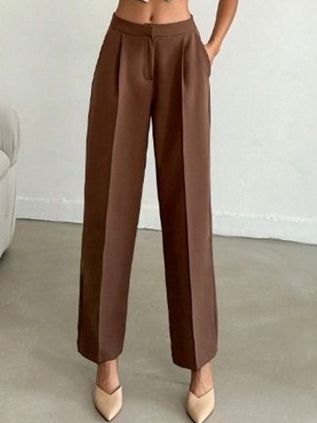 

Next One Women Smart High-Rise Easy Wash Pleated Korean Pants, Brown