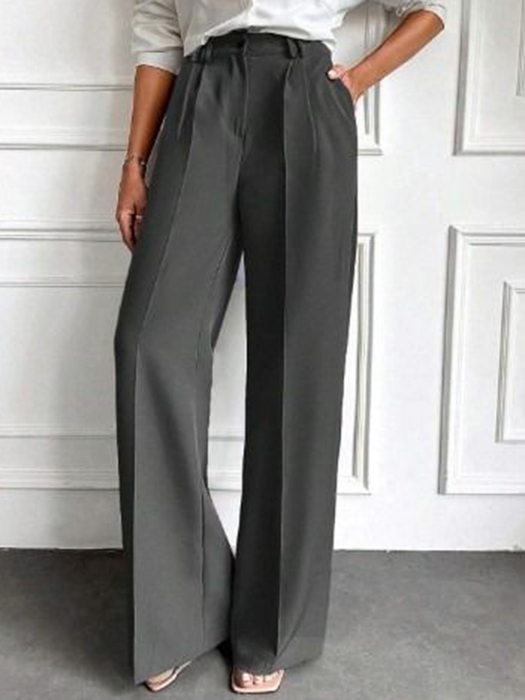 

Next One Women High-Rise Pleated Korean Trousers, Grey