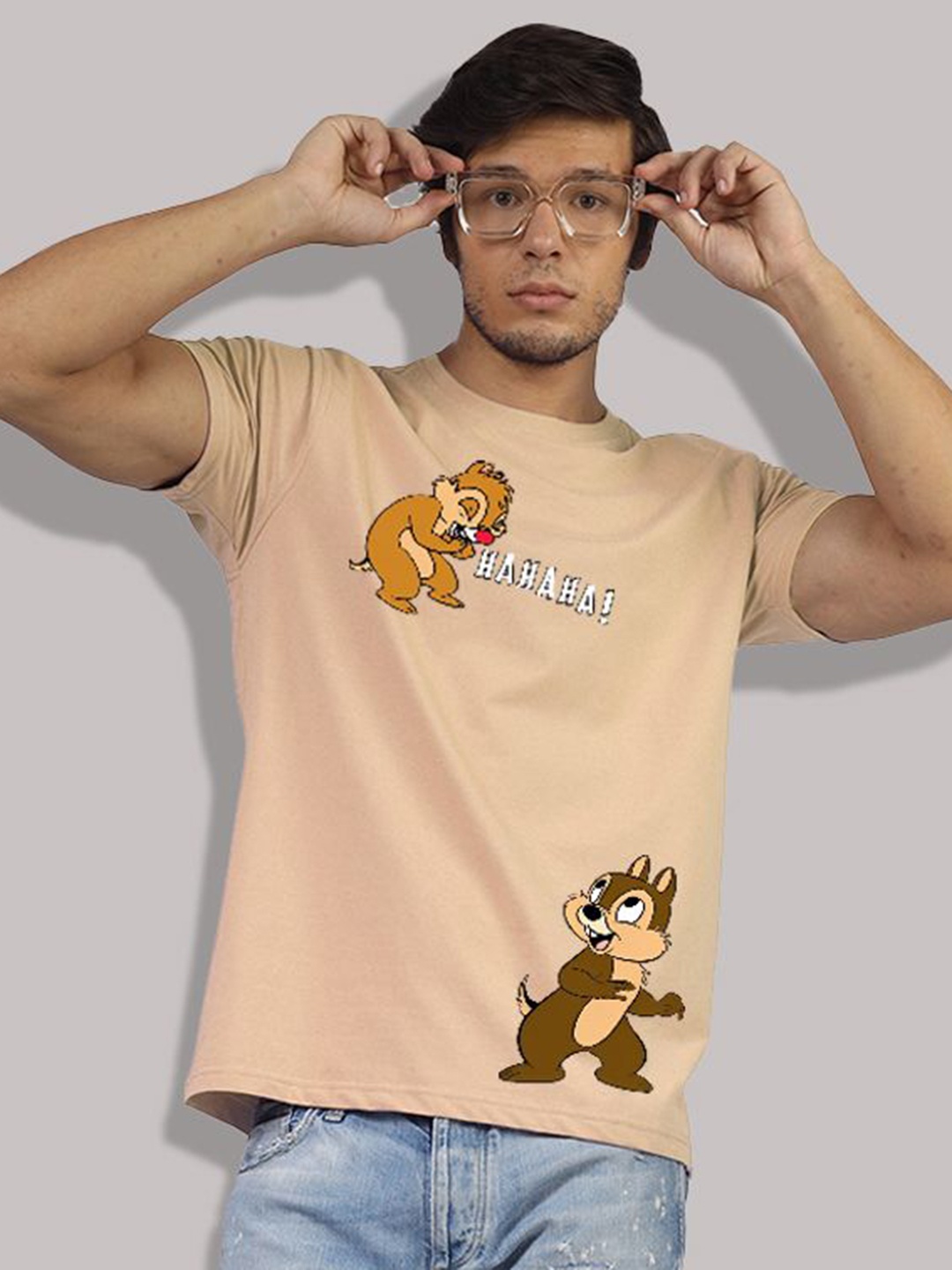 

Greylongg Men Graphic Printed Round Neck T-shirt, Beige