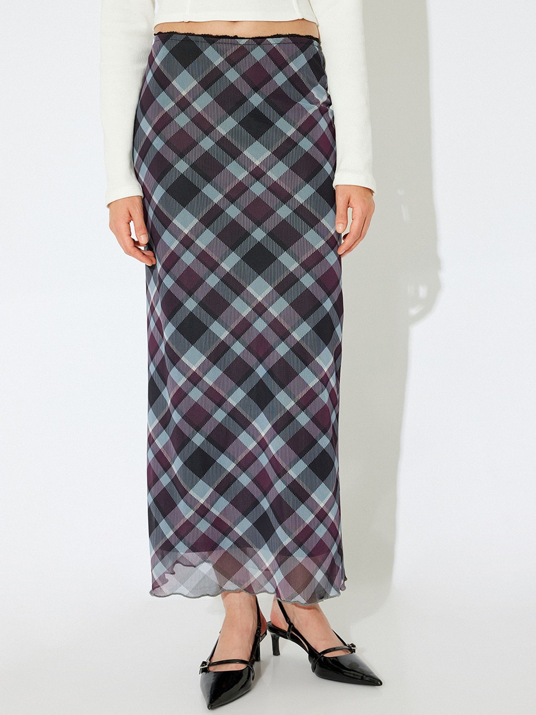 

Koton Women Checked Pencil Maxi Skirt, Purple
