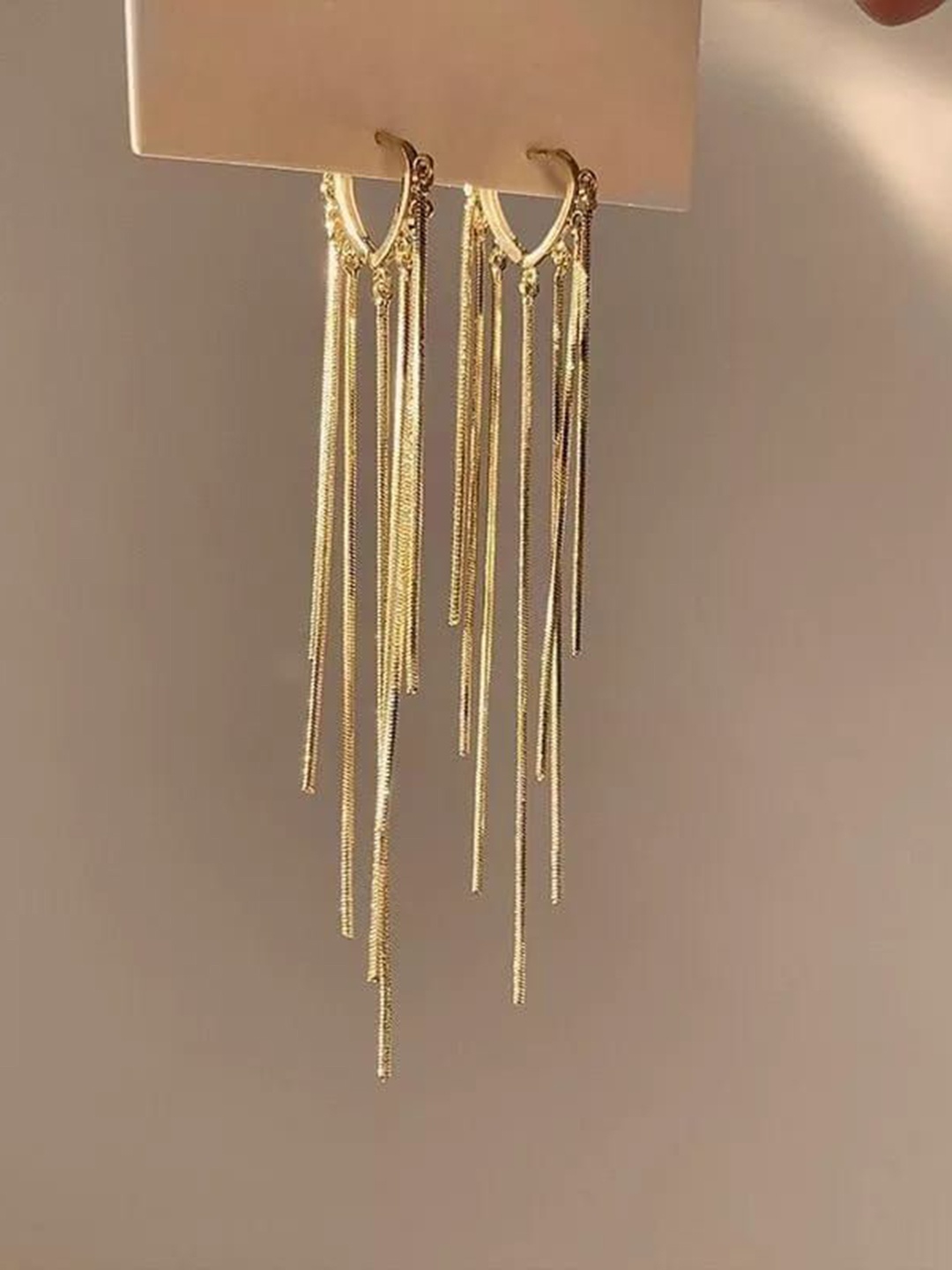 

YU FASHIONS Gold-Plated Rhinestone Studded Geometric Drop Earrings