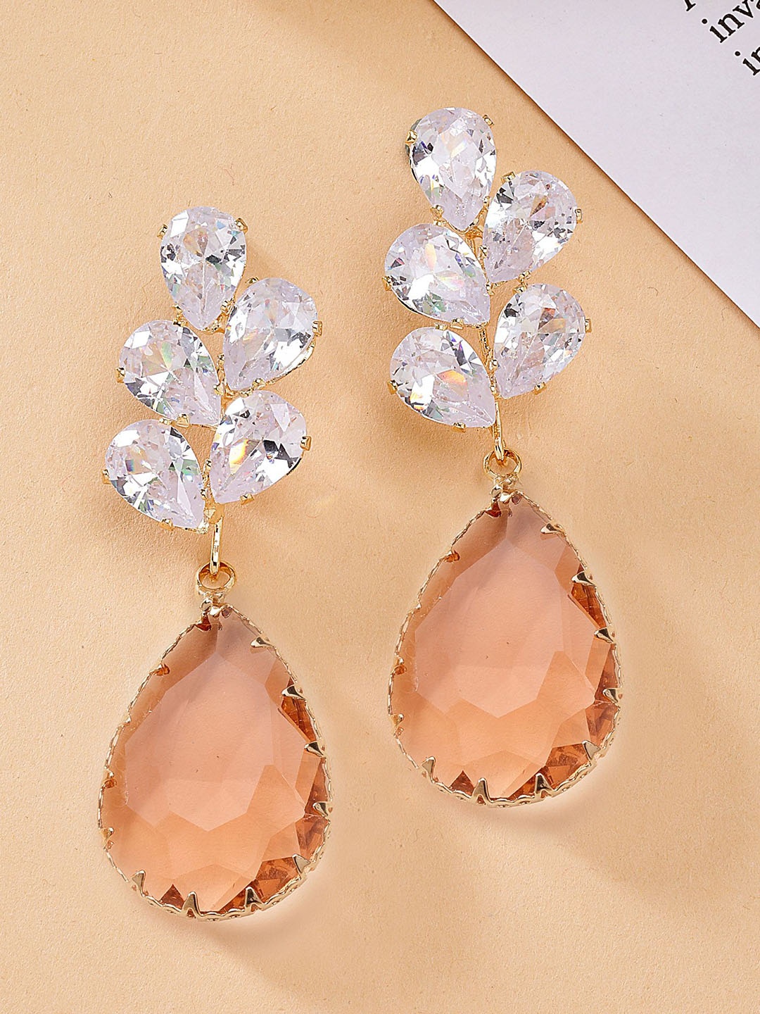 

Bohey by KARATCART Gold-Plated CZ Studded Contemporary Drop Earrings