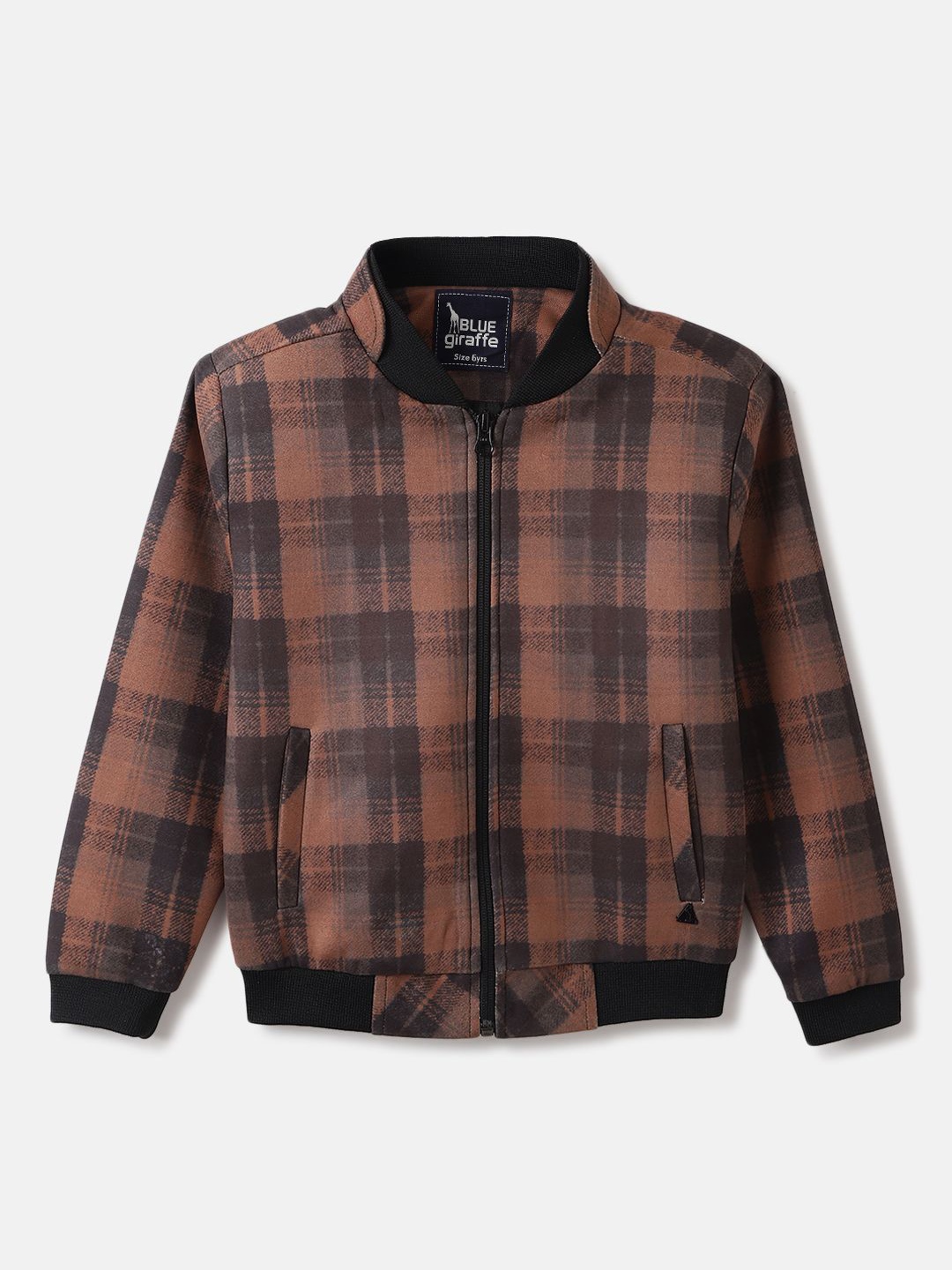 

Blue Giraffe Boys Stand Collar Cotton Casual Bomber Jacket, Brown