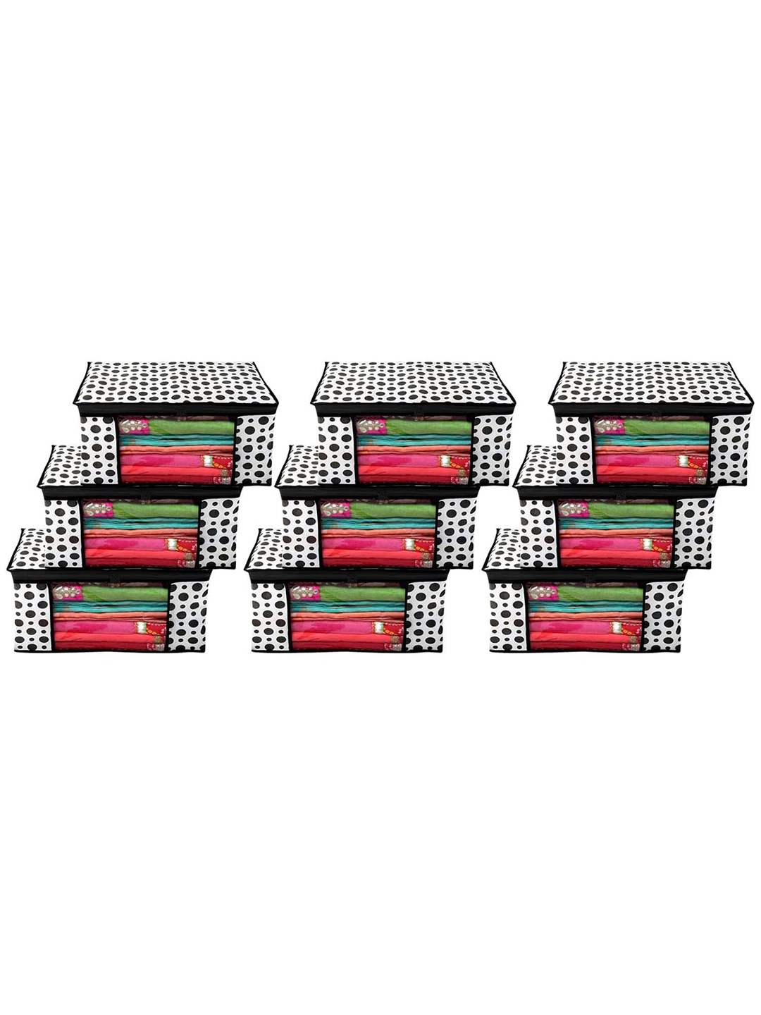 

Kuber Industries Black & Transparent 9 Pieces Polka Dots Printed Saree Covers Organisers