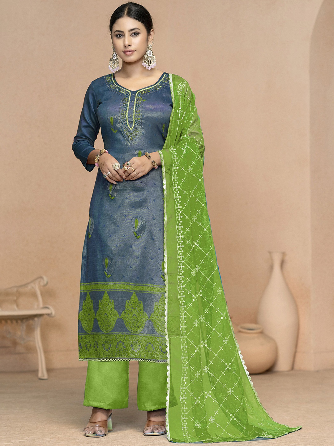

Maroosh Ethnic Motifs Embroidered Beads & Stones Unstitched Dress Material, Grey