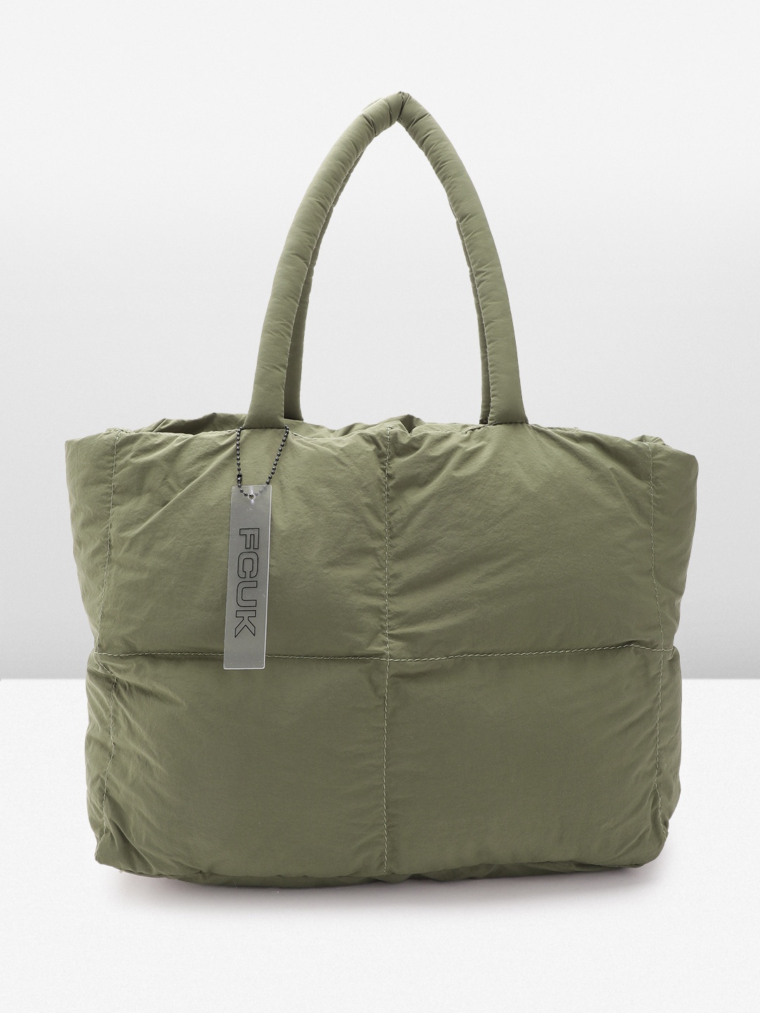 

FCUK Structured Shoulder Bag with Quilted Detail, Olive