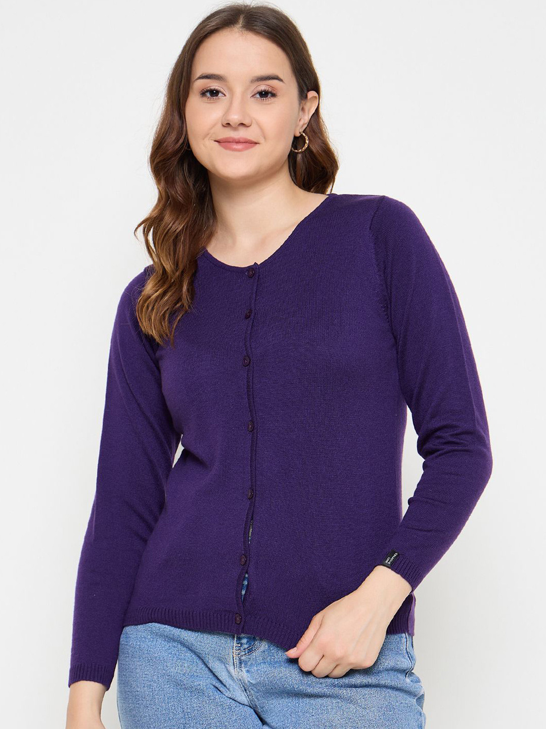 

CREATIVE LINE Women Woollen Cardigan, Purple