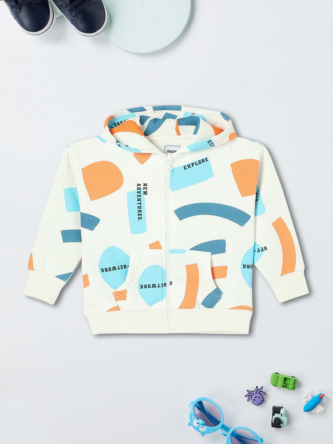 

max Boys Graphic Printed Hooded Sweatshirt, Multi