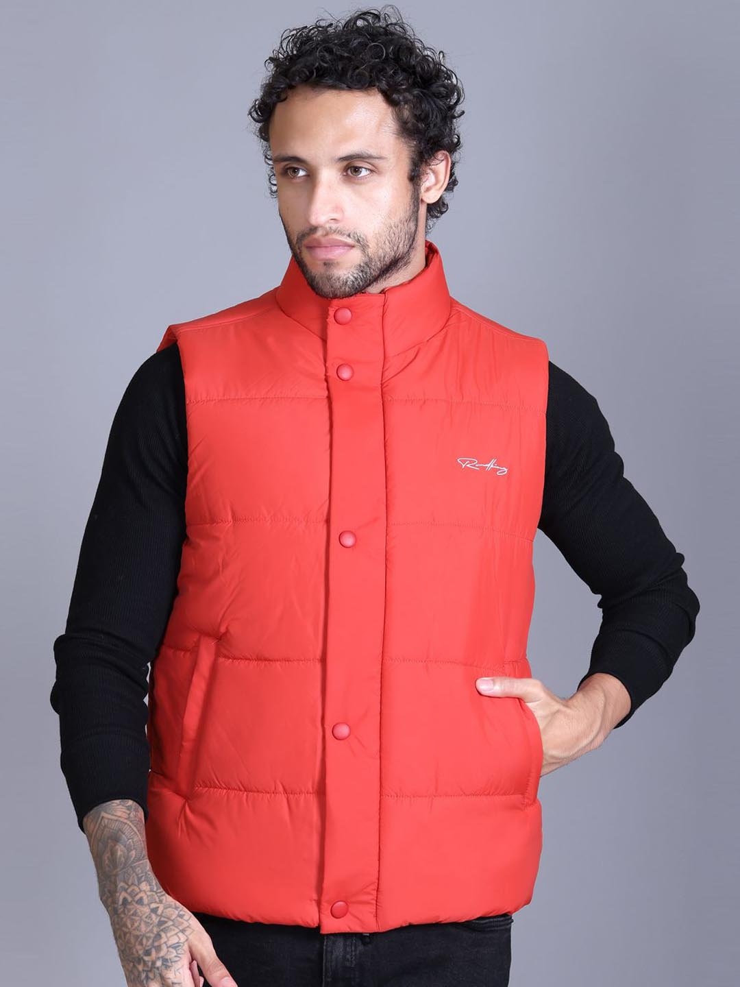 

Roadking Men Mock Collar Solid Casual Padded Jacket, Coral