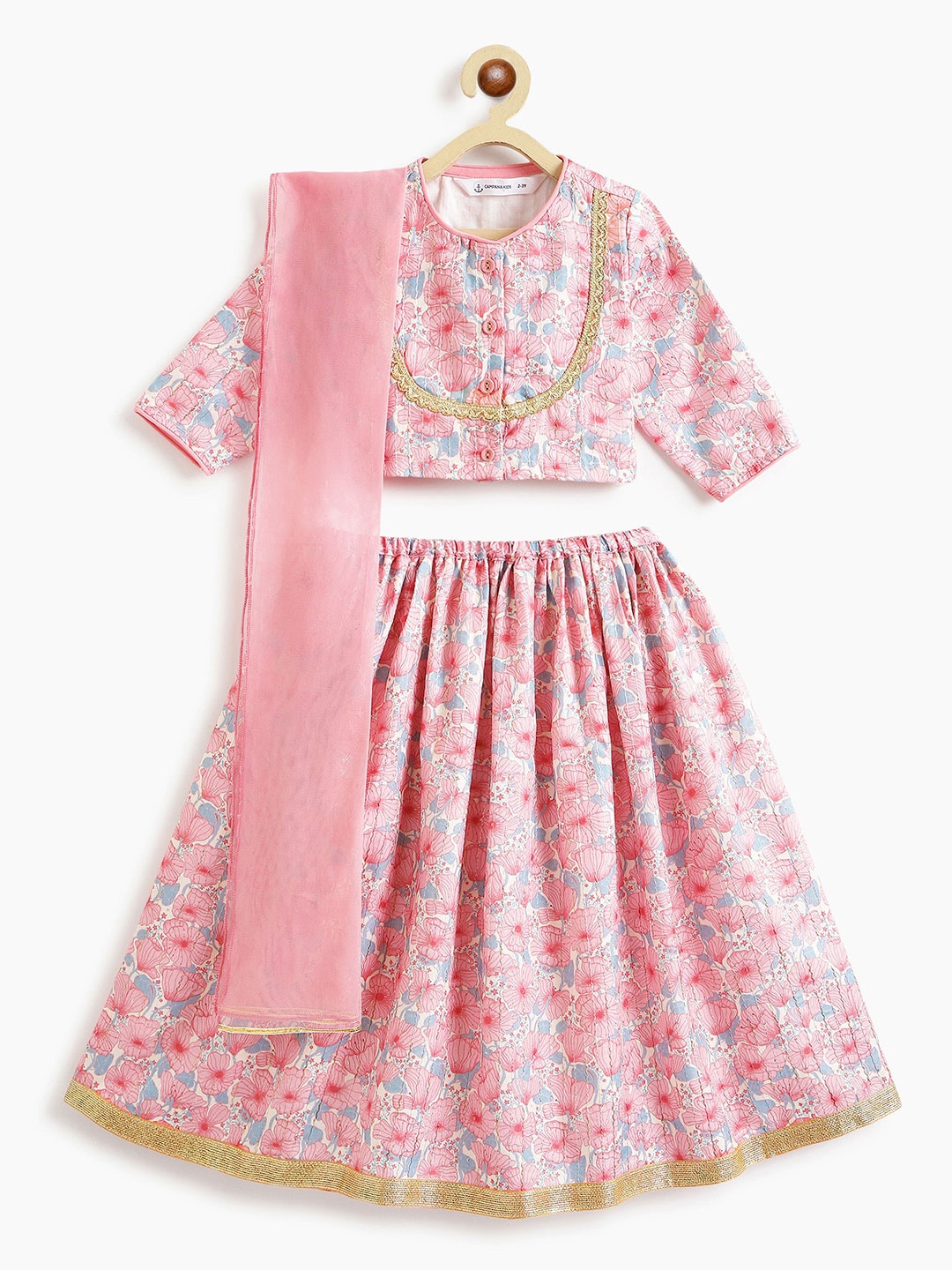 

Campana Girls Printed Sequinned Ready to Wear Lehenga & Blouse With Dupatta, Pink