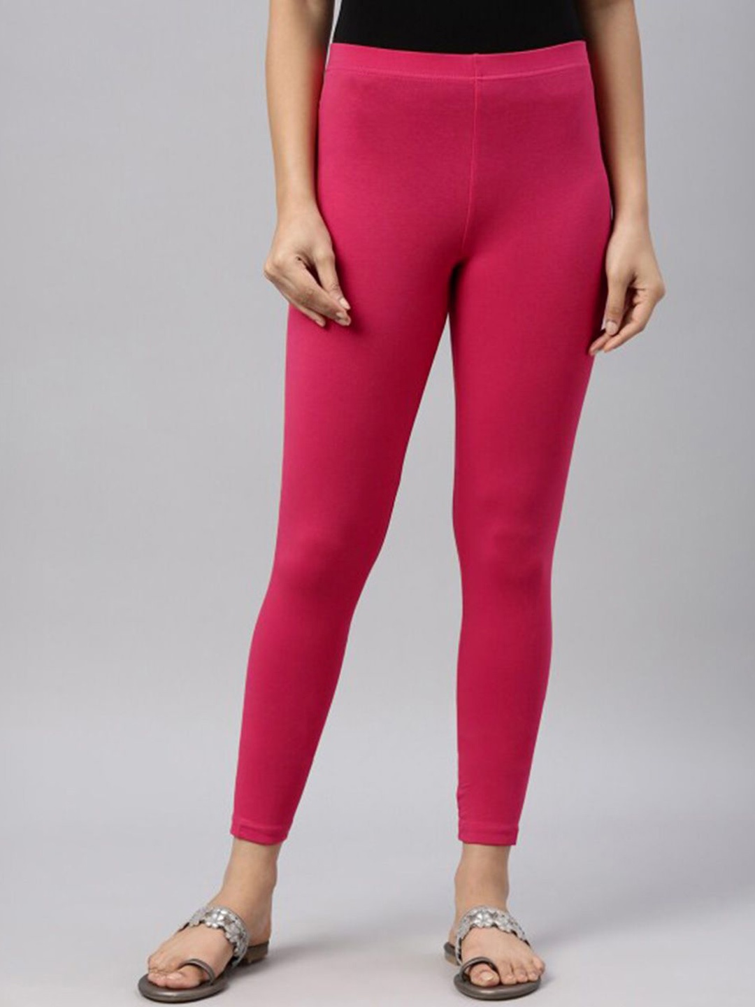 

JUNEBERRY Women Pure Cotton Slip-On Ankle-Length Leggings, Pink