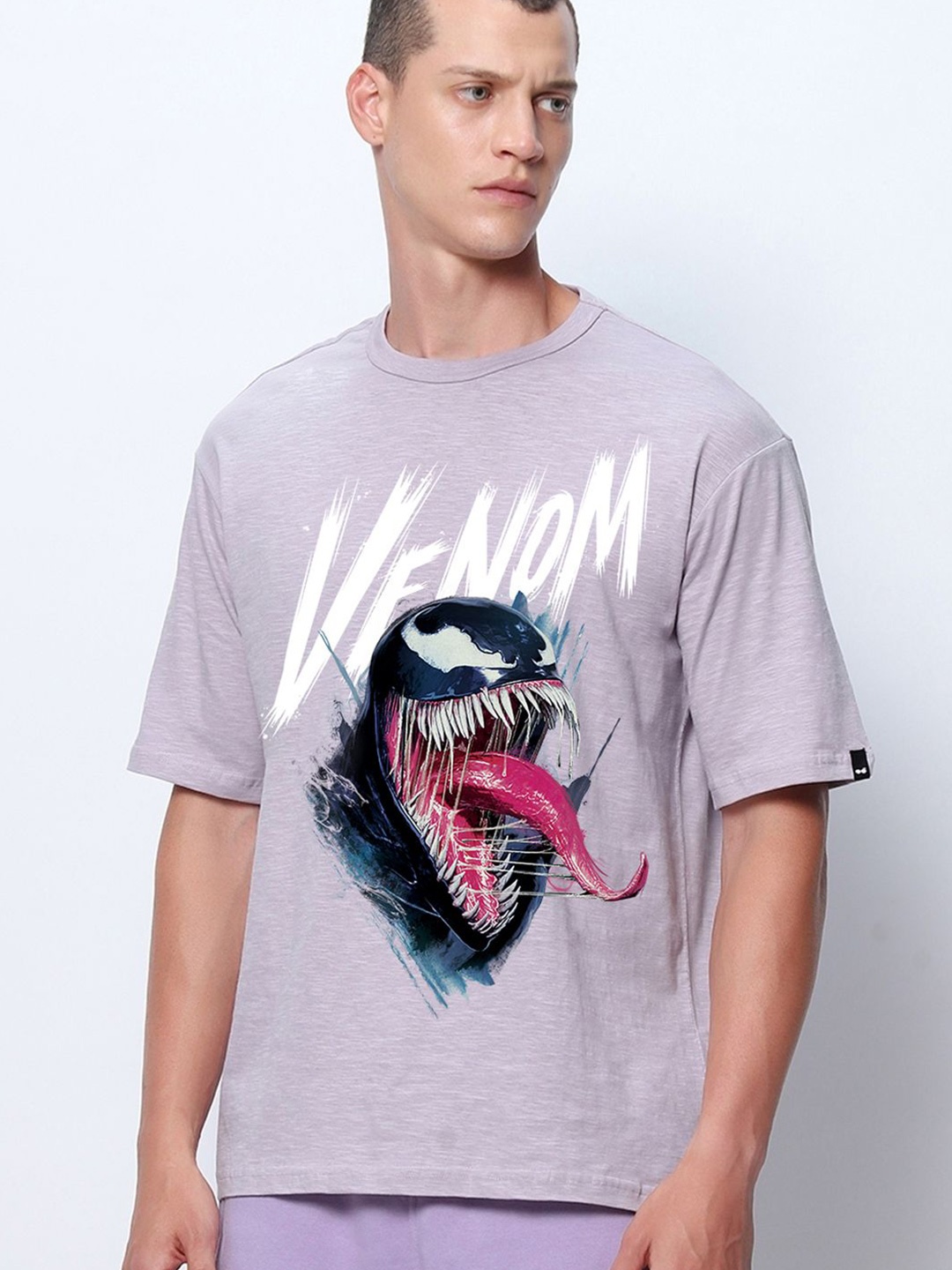 

Bewakoof AIR Men Solid Round Neck Cotton Oversized Venom T-shirt, Purple