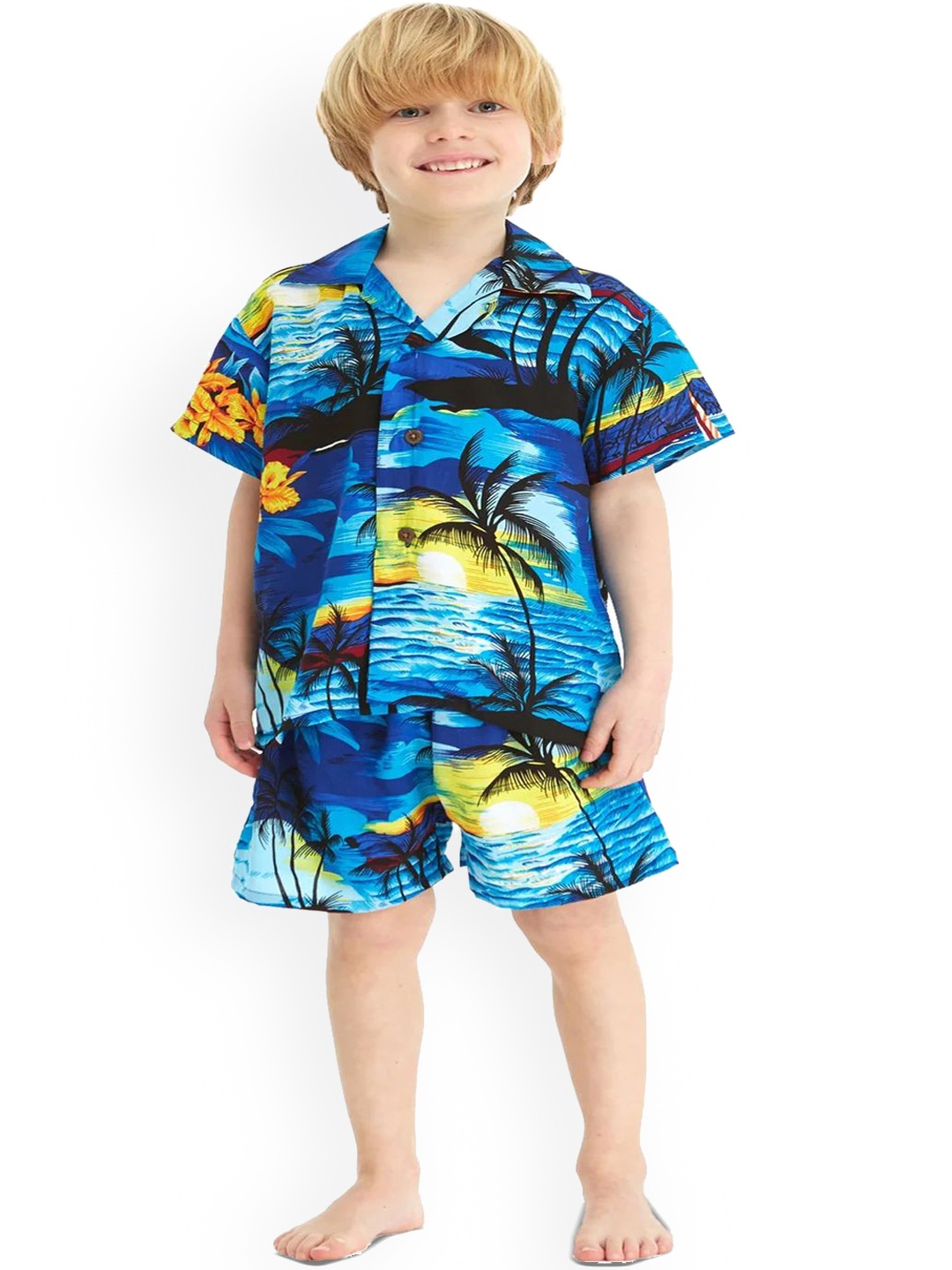 

Cigain Printed Shirt With Shorts Clothing Set, Blue