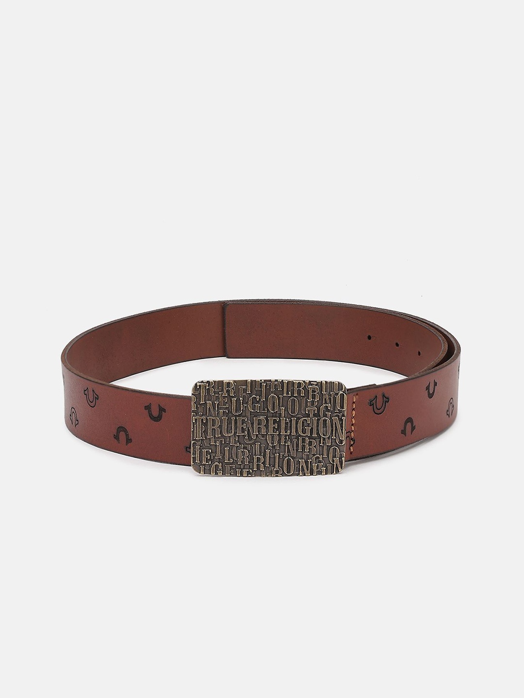 

True Religion Men Printed Leather Belt With Push Pin Buckle, Brown
