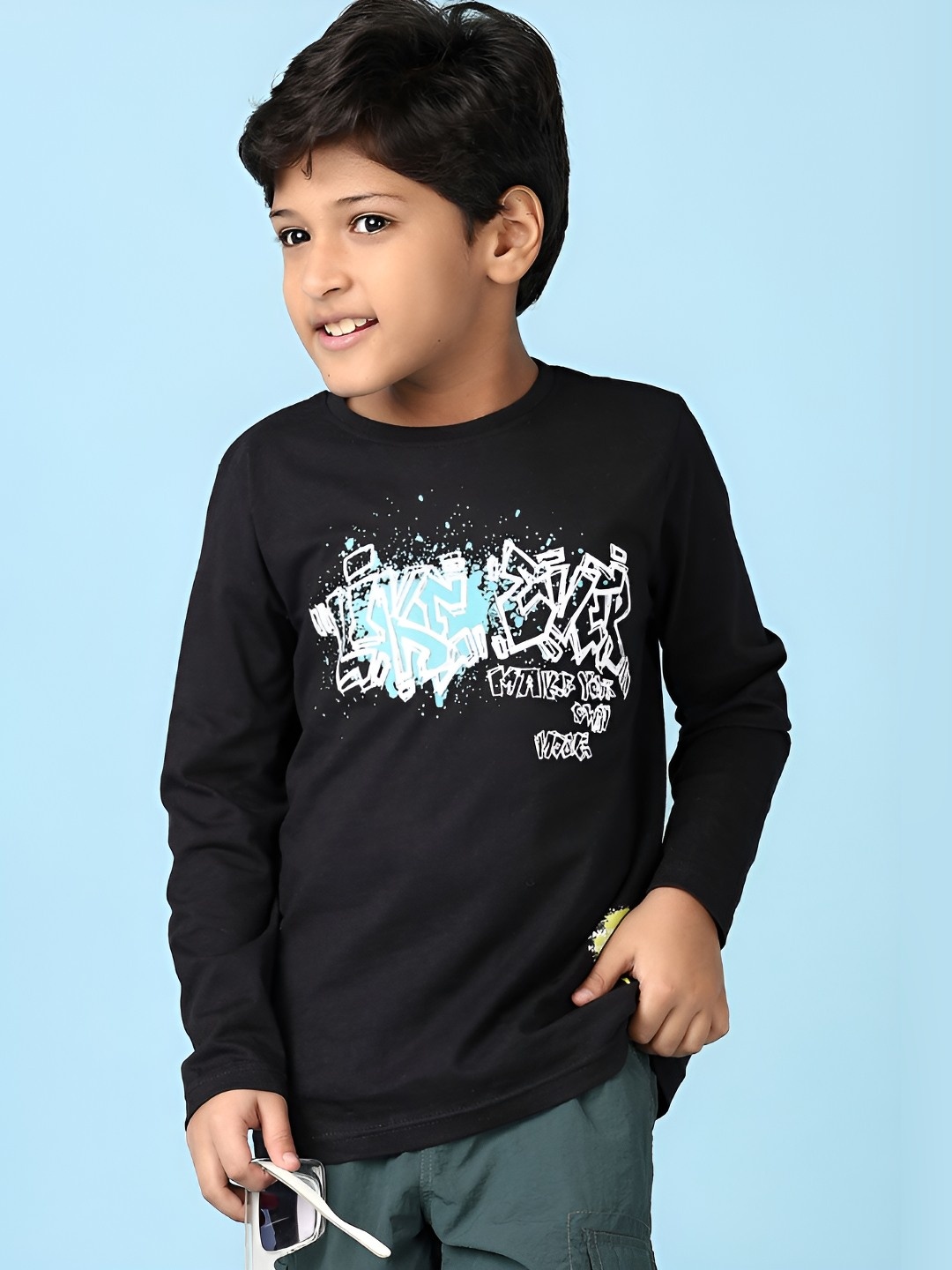 

V-Mart Boys Graphic Printed Round Neck Cotton T-shirt, Black