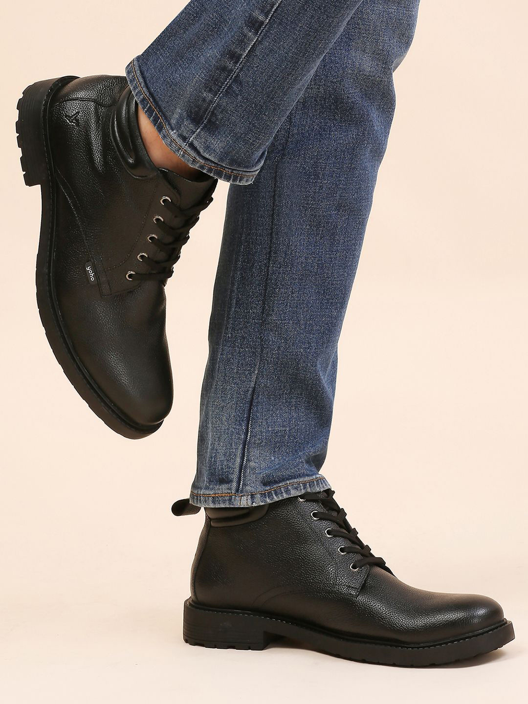 

yoho Men High-Top Premium Leather Winter Classic Boot M-003, Black