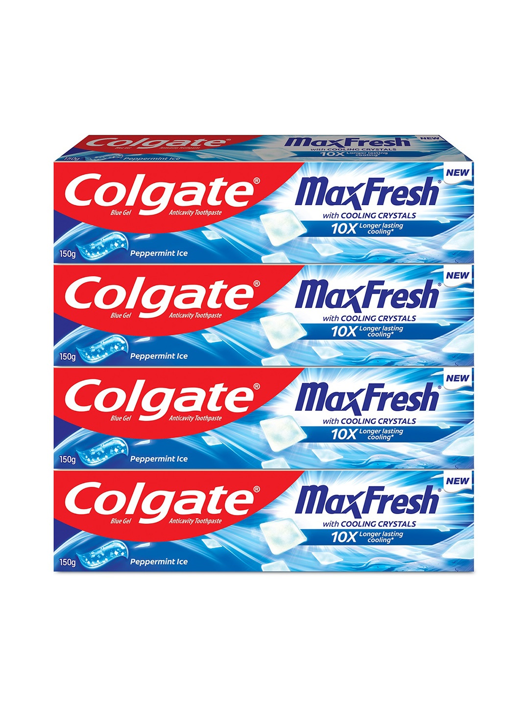 

Colgate 4Pcs MaxFresh Peppermint Ice Toothpaste With Menthol Cooling Crystals - 150g Each, Blue