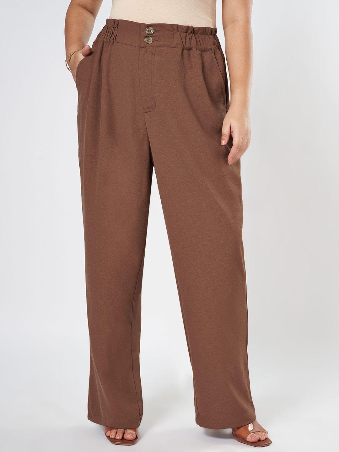 

Honey Curvytude by Pantaloons Women Mid Rise Casual Trousers, Brown