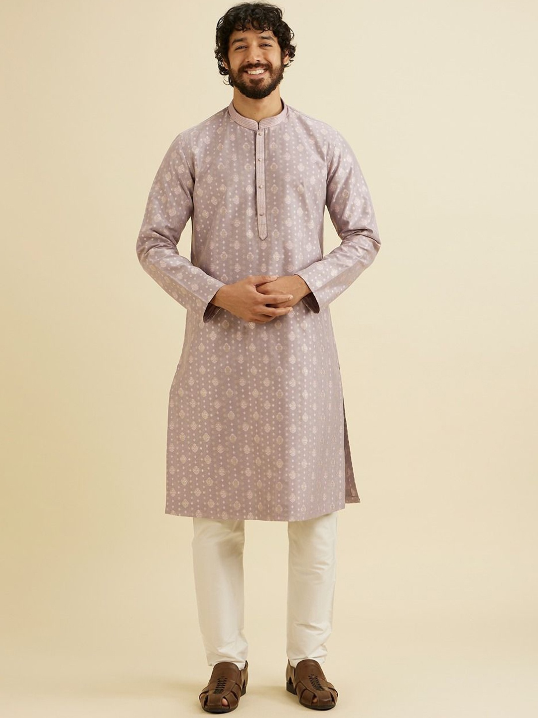 

Manyavar Woven Design Kurta with Pyjama, Purple