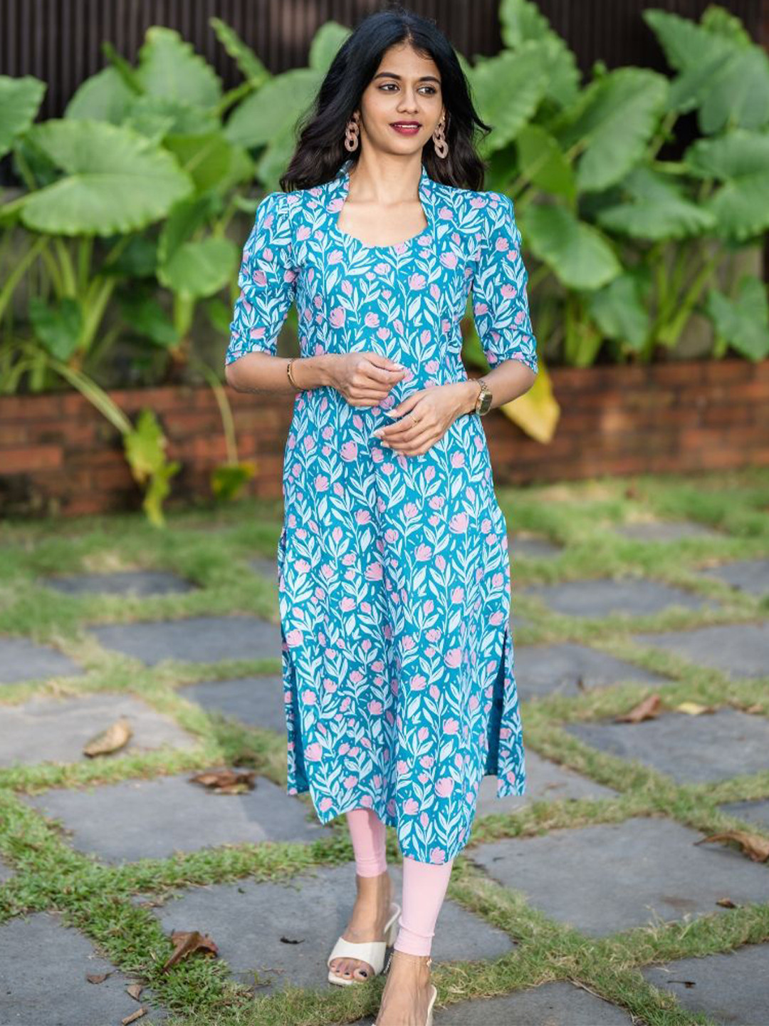 

HAY Floral Printed Liva Straight Kurta, Blue