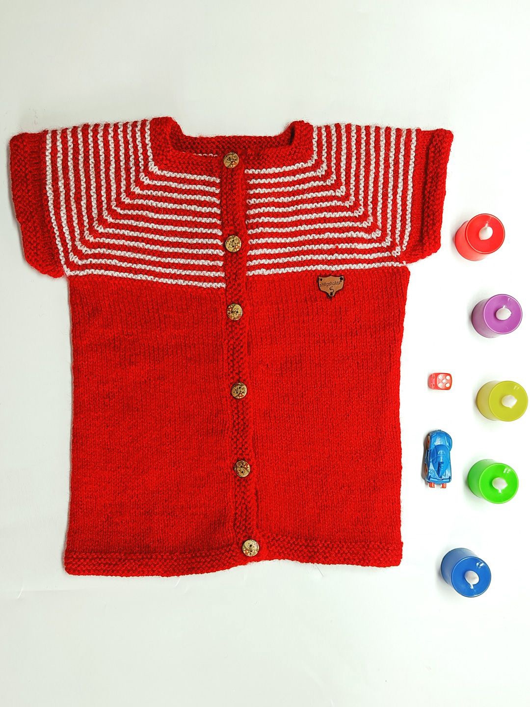 

ShilpShakti Kids Acrylic Striped Cardigan, Red