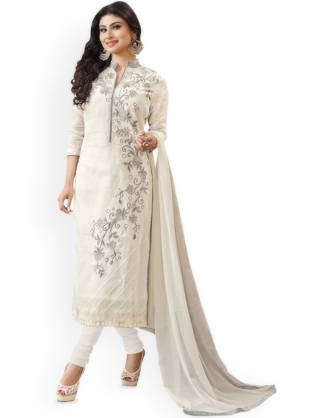 

Maroosh Floral Embroidered Unstitched Dress Material, White