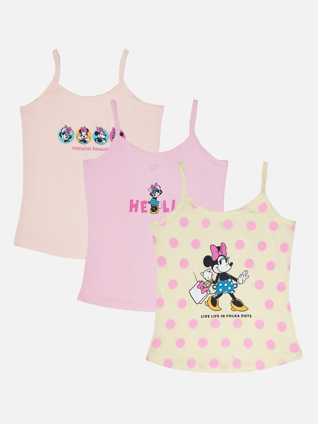 

Bodycare Girls Pack Of 3 Minnie & Friends Printed Camisoles, Peach