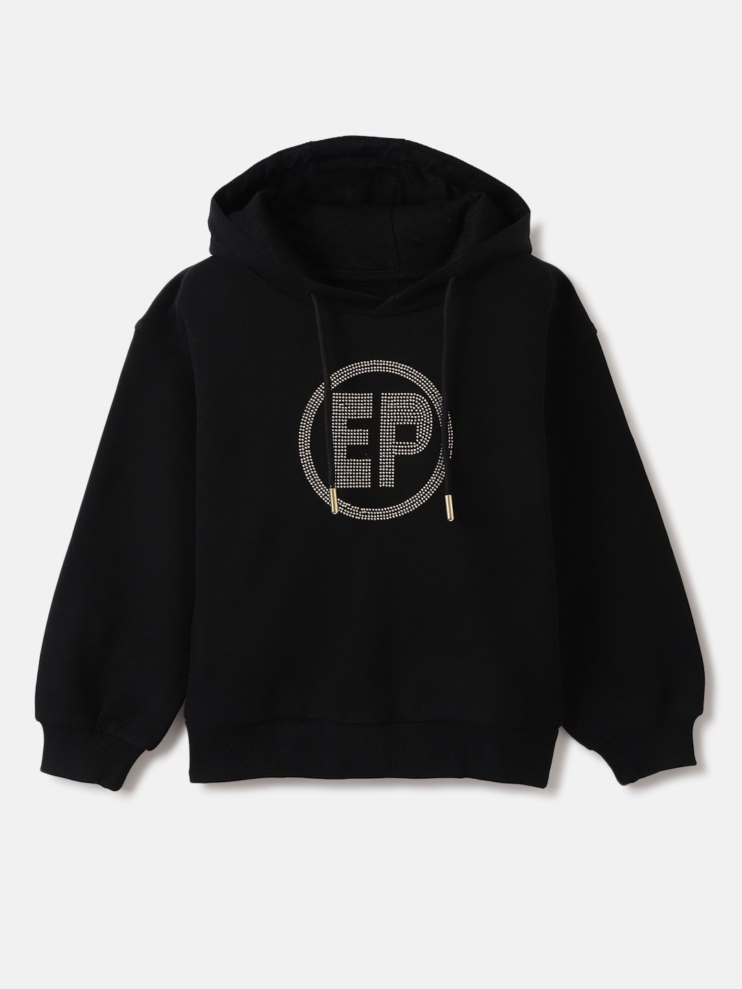 

ELLE Girls Cotton Embellished Hooded Sweatshirt, Black