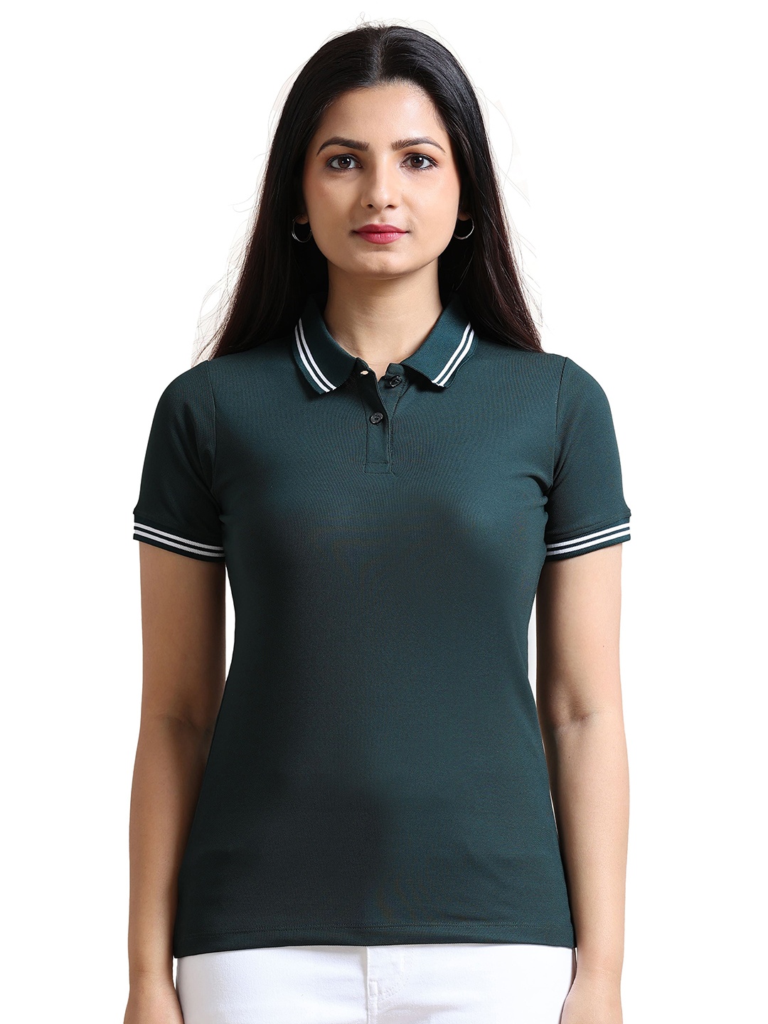 

ECOLINE Clothing Women Antimicrobial Solid Polo Collar T-shirt, Green