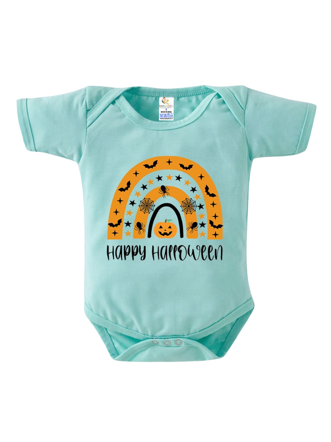 

Babywish Unisex Kids Happy Halloween Printed Cotton Half Sleeve Bodysuit, Sea green