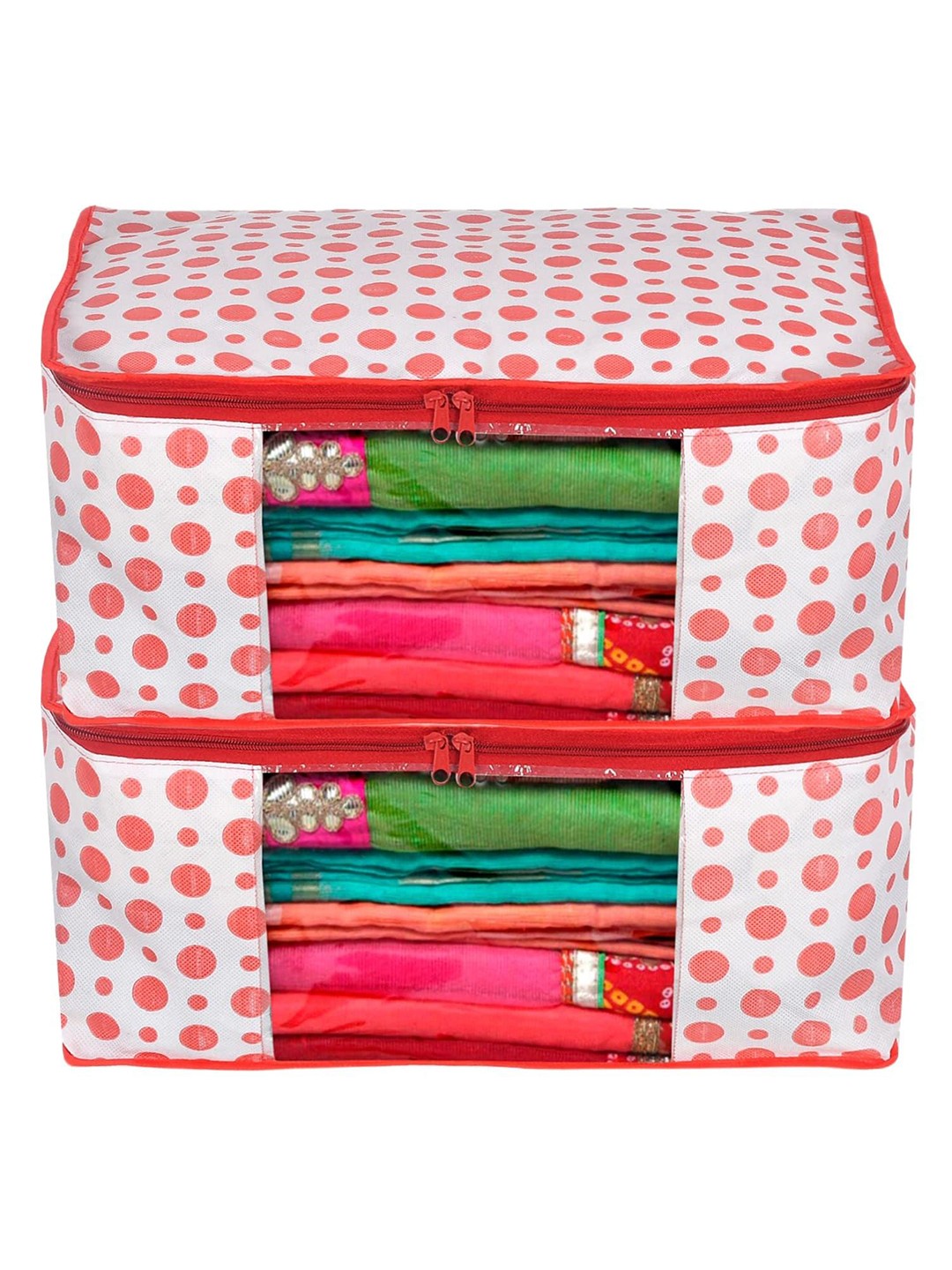 

Kuber Industries Pink & White 2 Pieces Polka Dot Printed Multi Utility Organisers