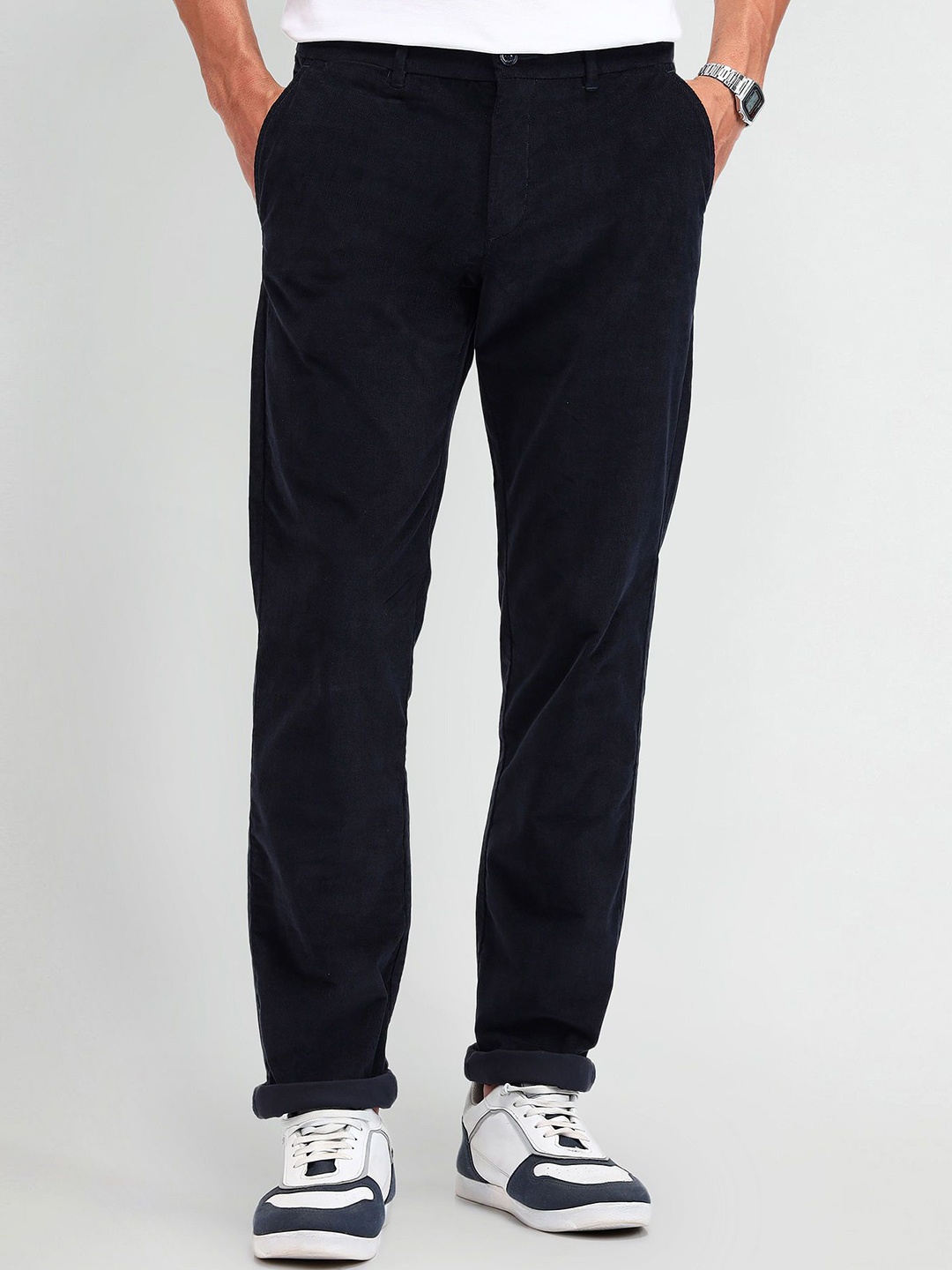 

Arrow Sport Men Regular Fit Corduroy Trouser, Navy blue