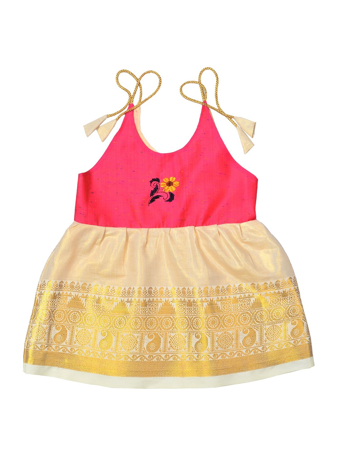 

BAESD Infant Girls Kerala Kasavu A-Line Dress, Rose