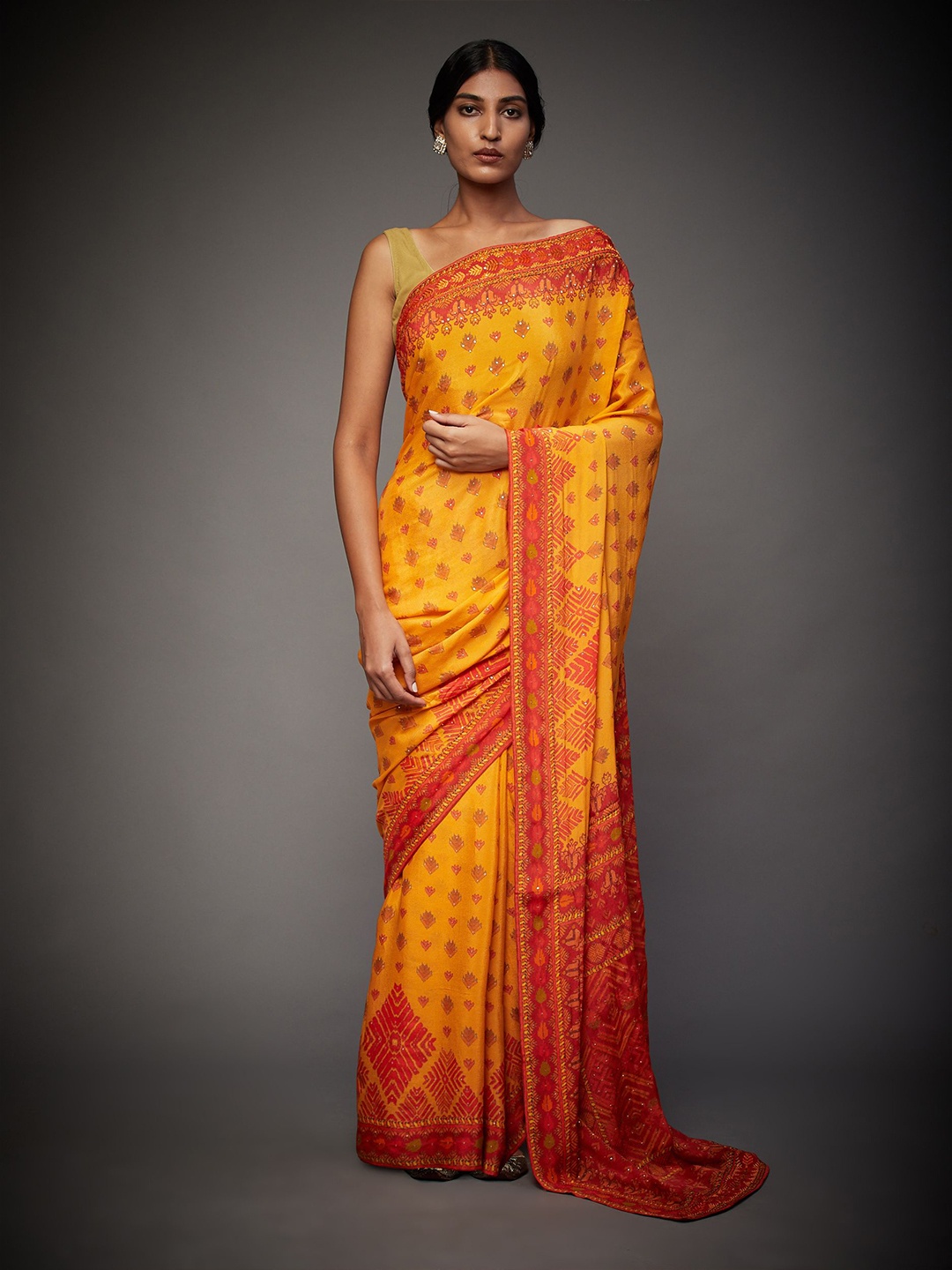 

Ri.Ritu Kumar Ethnic Motifs Printed Embroidered Saree, Yellow