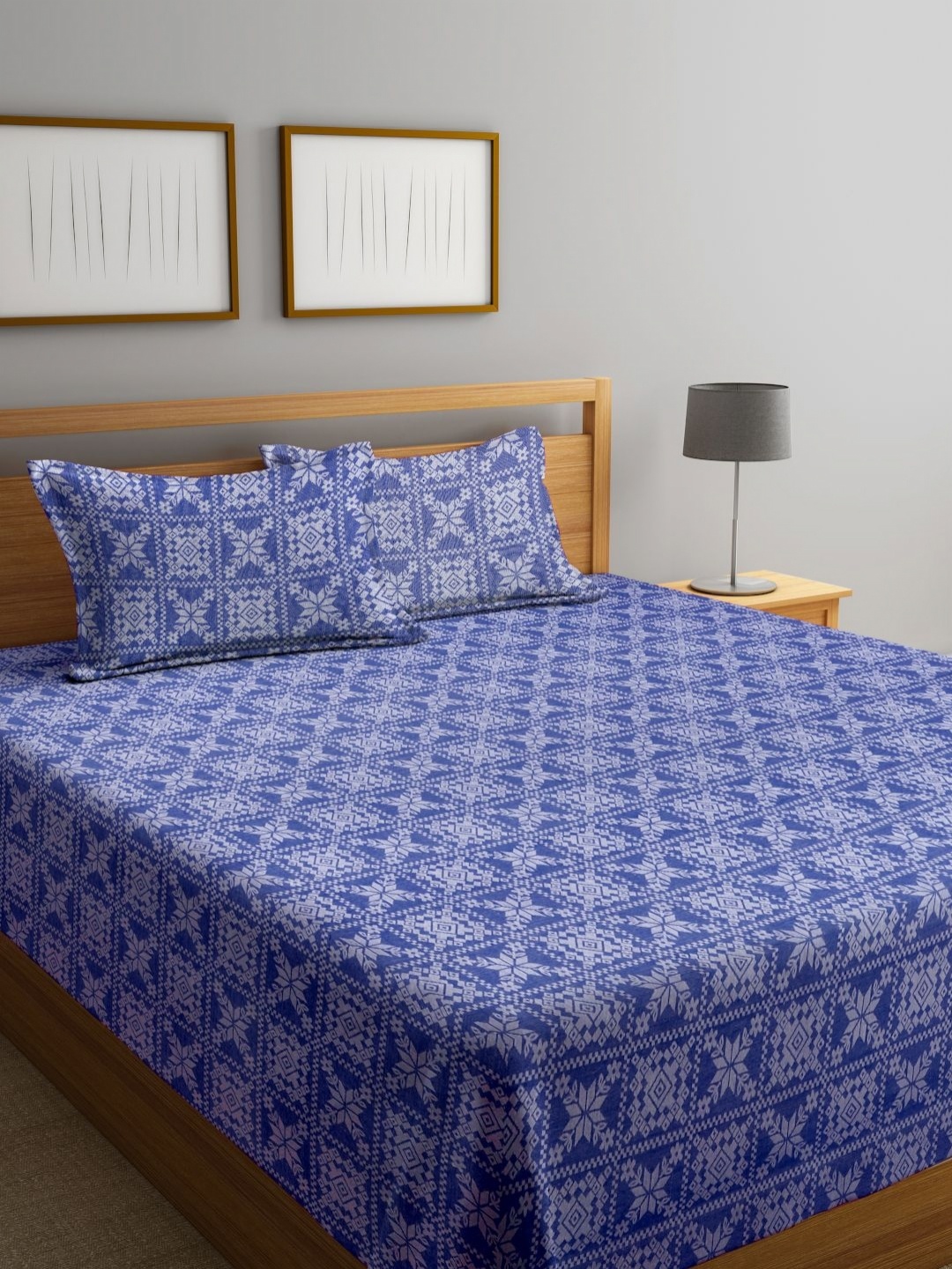 

KLOTTHE Blue Woven Design Pure Cotton Double King Bedcover with 2 Pillow covers