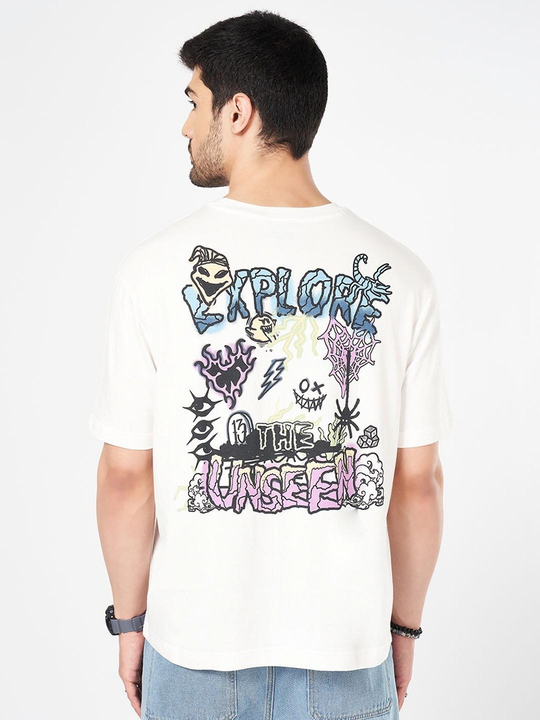 

People Men Typography Printed Round Neck Cotton Boxy T-shirt, Off white
