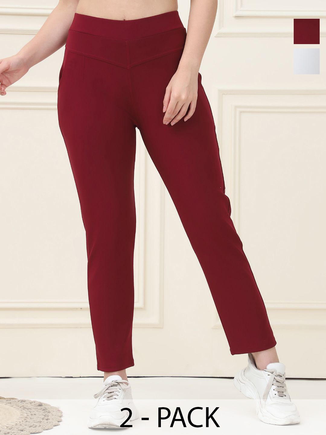 

GRACIT Women Pack Of 2 Skinny Fit Jeggings With Side Pocket, White