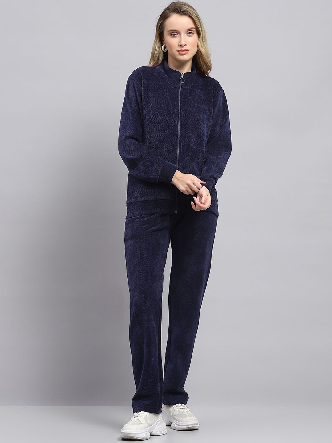 

Monte Carlo Women Self Design Mid-Rise Tracksuits, Navy blue