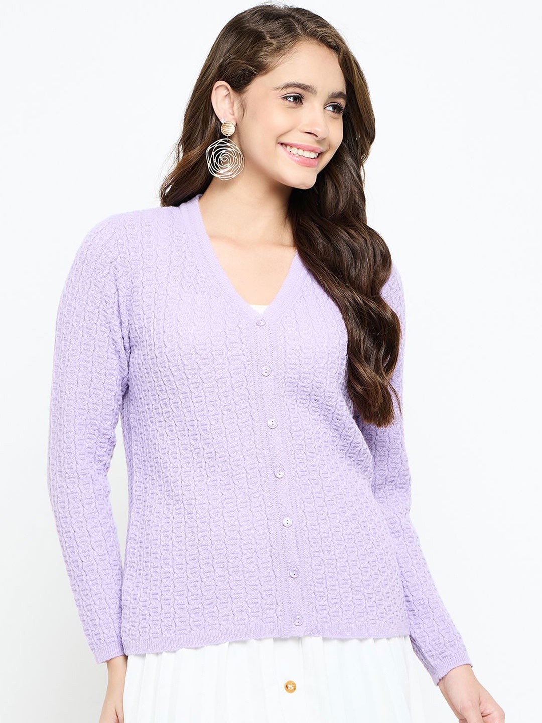 

CREATIVE LINE Women Cable Knit Woollen Winter Cardigan, Purple