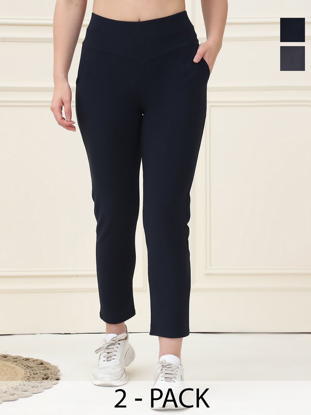 

GRACIT Women Pack Of 2 Skinny Fit Jeggings With Side Pocket, Grey