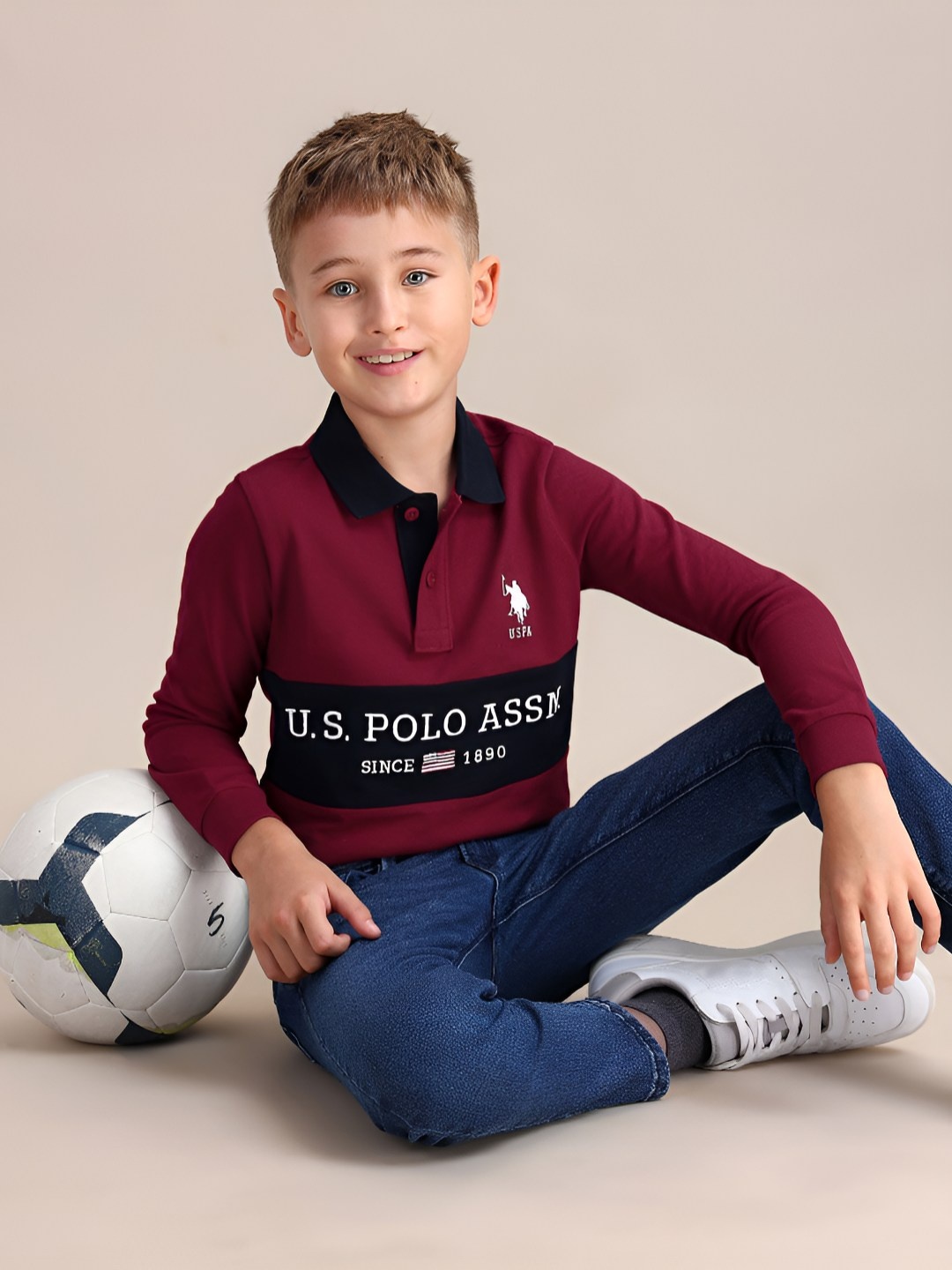 

U.S. Polo Assn. Kids Boys Striped Polo Collar Cotton T-shirt, Maroon