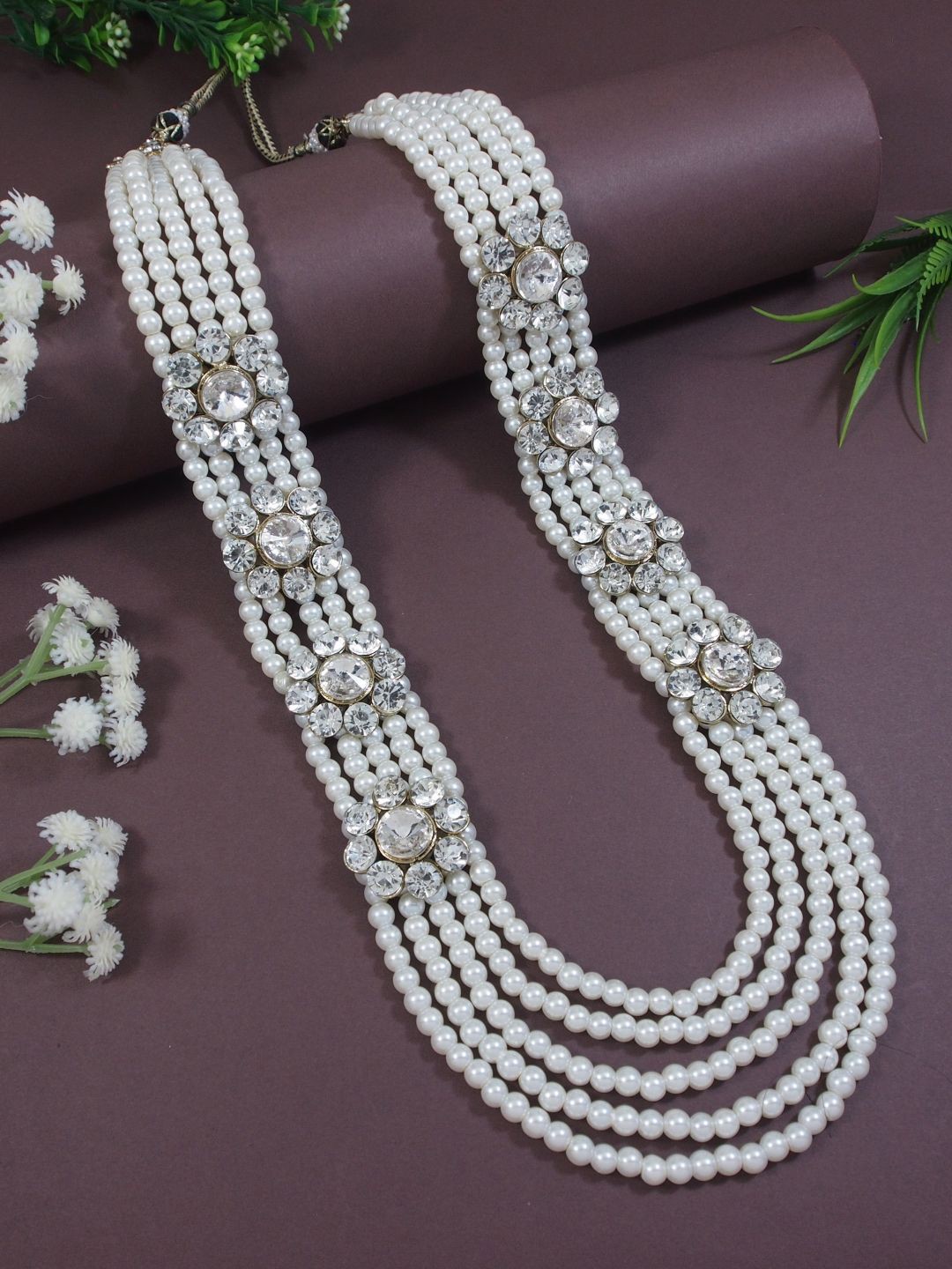 

I Jewels Men Silver-Plated Stone Studded & Beaded Layered Necklace